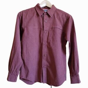 Columbia Boy's Plaid Brown Button Down Long Sleeve Shirt Youth Medium